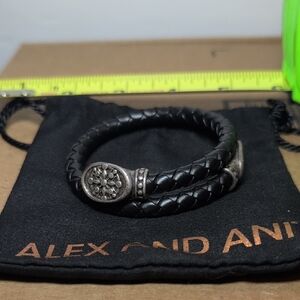 Alex and Ani Black Braided Double Wrap Bracelet with Silver-Tone Floral Accent
